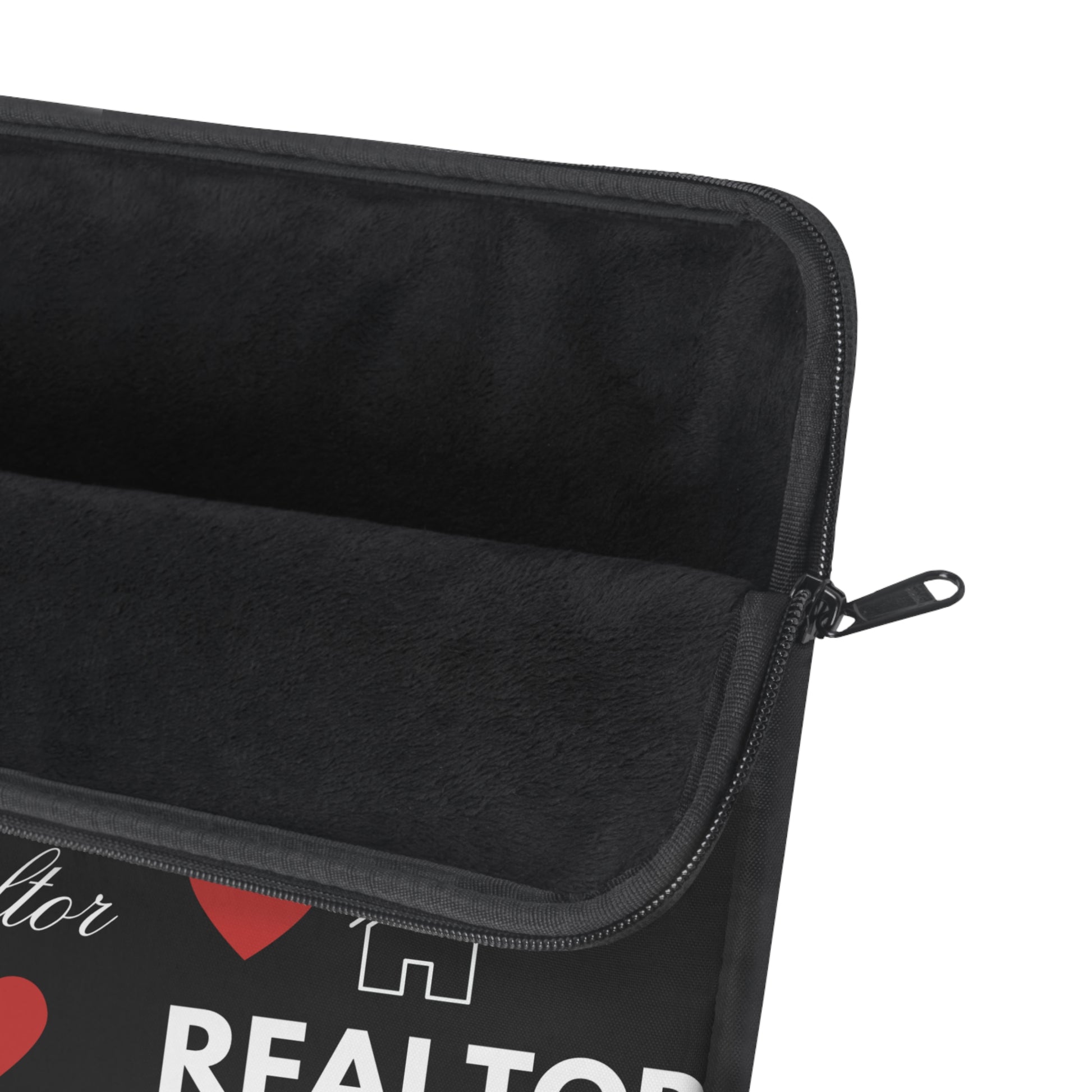 Zipper view of inside of Black Girl Magic Realtor Laptop Sleeve